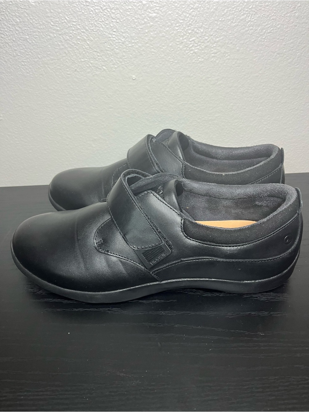 Diabetic Black Women's Slip-On Loafers with Velcro Strap - Picture 2 of 10